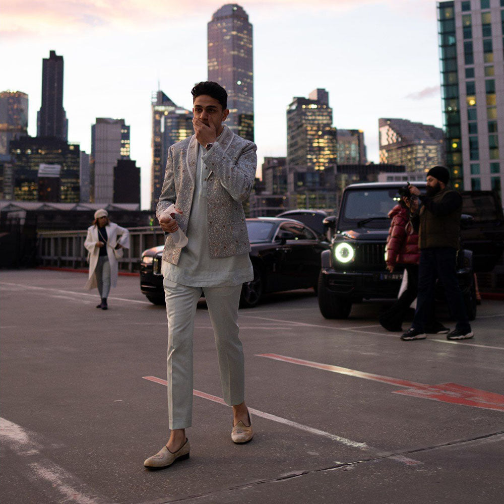 Jatin Malik Iris Bloom Short Jacket with Kurta and Trouser (Set of 3)