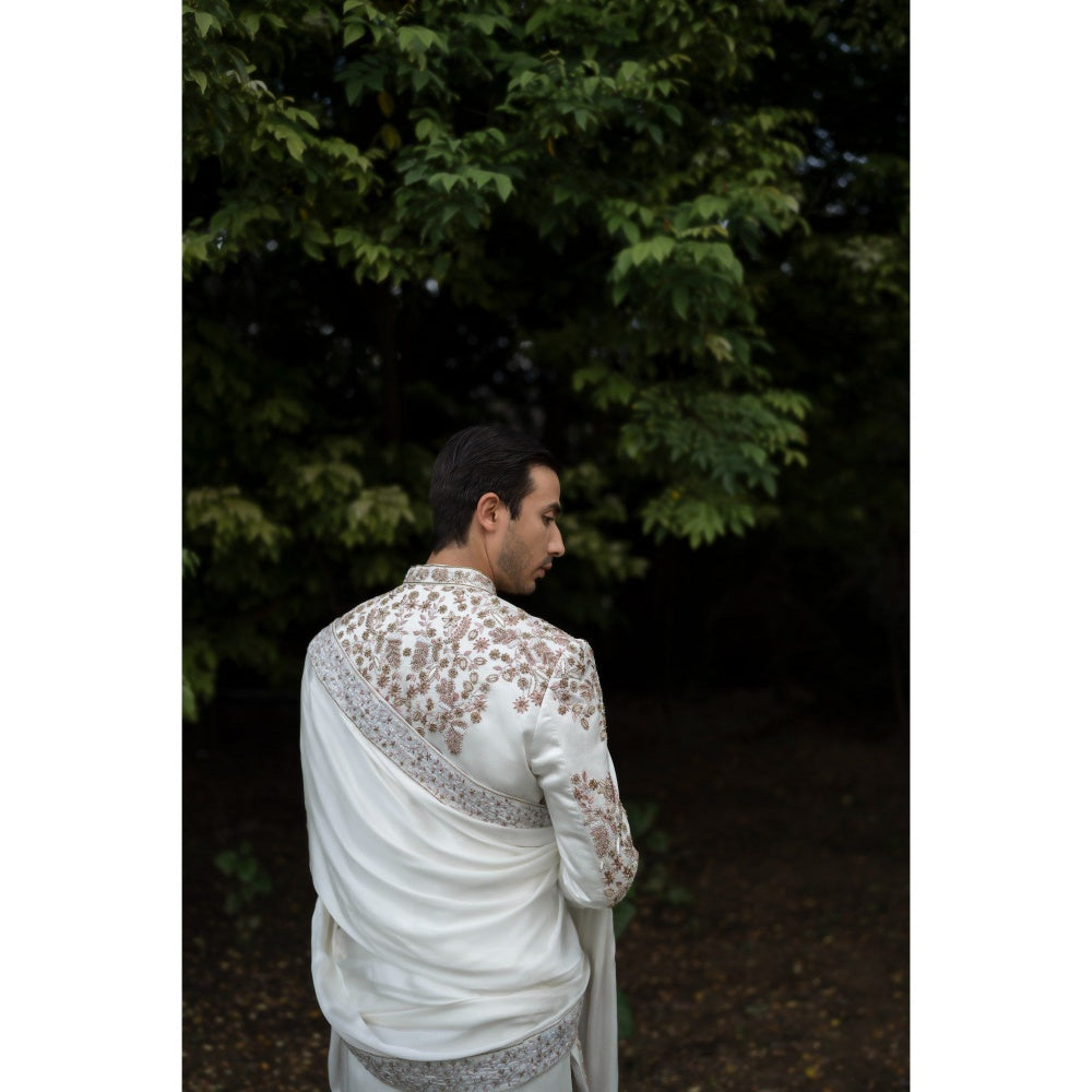 Jatin Malik Fleur Sherwani Kurta with Churidar and Stole (Set of 4)