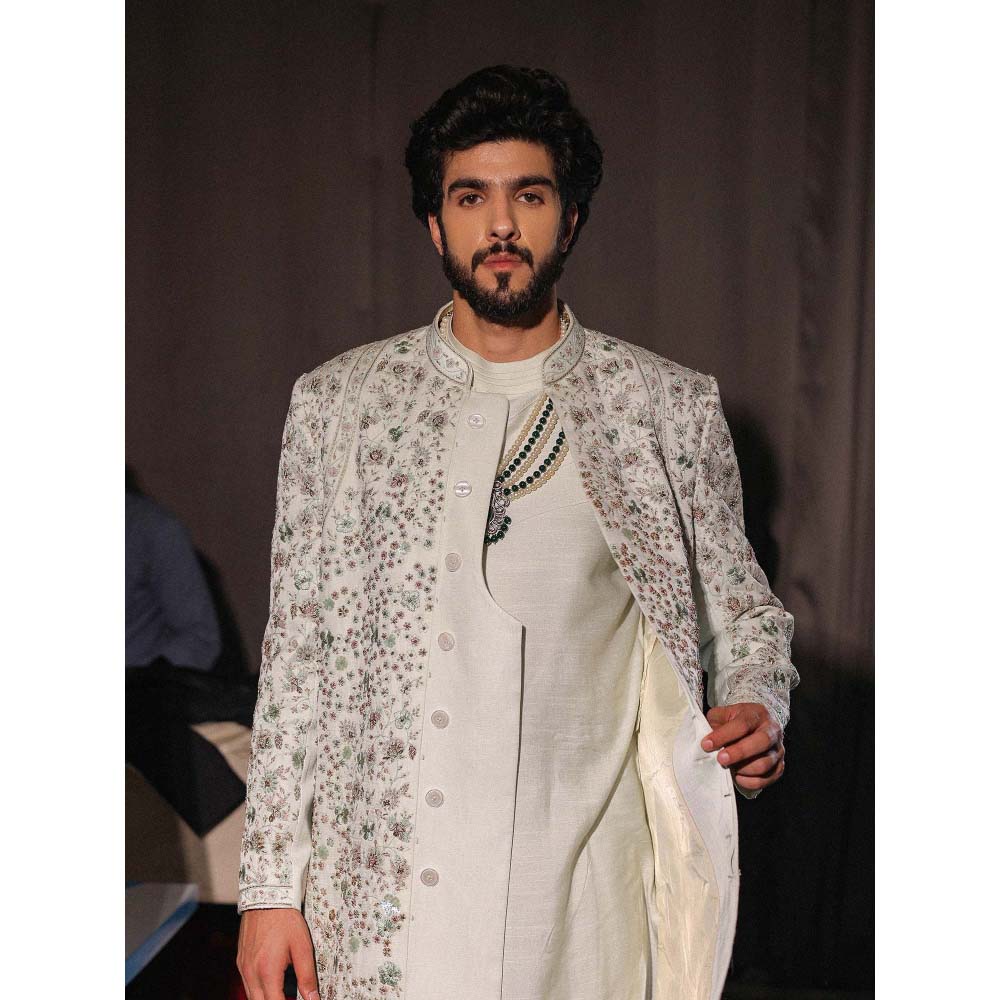 Jatin Malik The Off White Iris Sherwani with Kurta and Churidar (Set of 3)