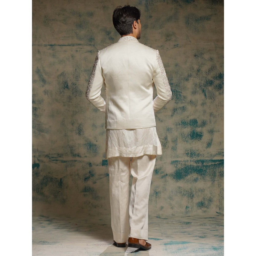 Jatin Malik Honeyed Ivory Pearl Short Jacket with Kurta and Trouser