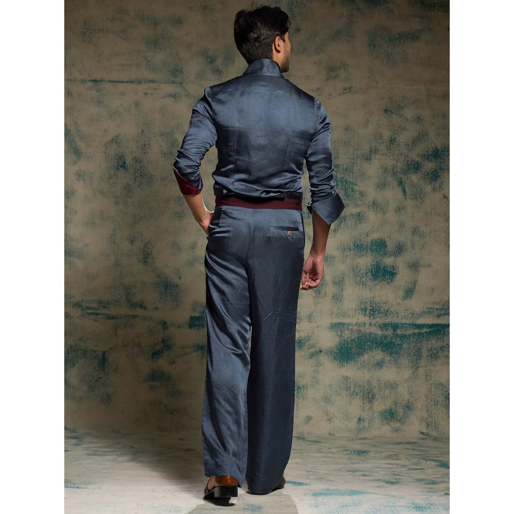Jatin Malik Blue Hand Painted Concept Blazer with Shirt Trouser