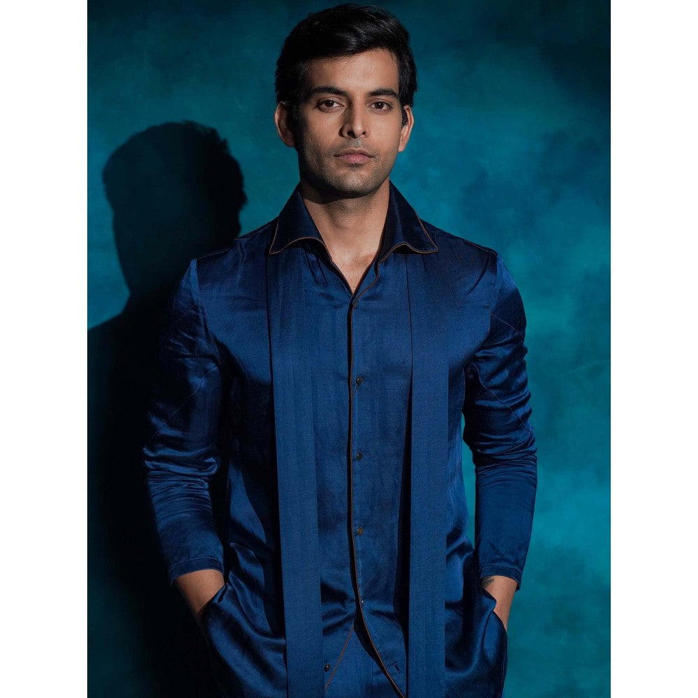 Jatin Malik Teal Hand Embroidered Short Jacket with Kurta and Trouser