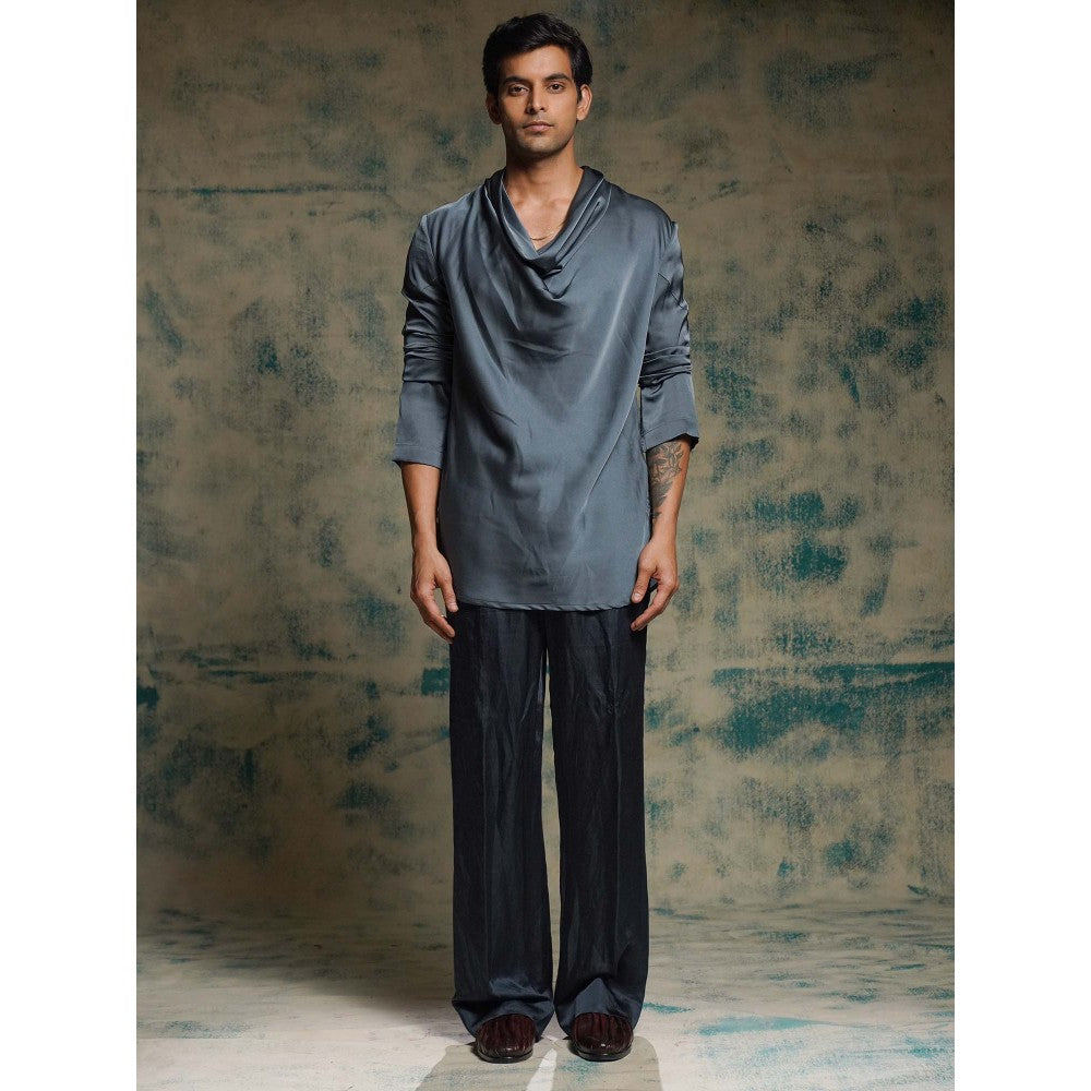 Jatin Malik Blue Hand Embroidered Short Jacket with Kurta and Trouser