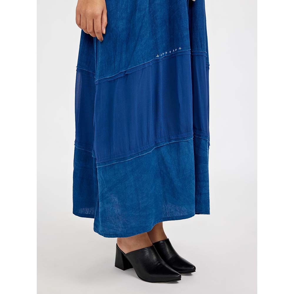 JAYATI GOENKA Blue Solid Dress with Print Accent (Set of 2)