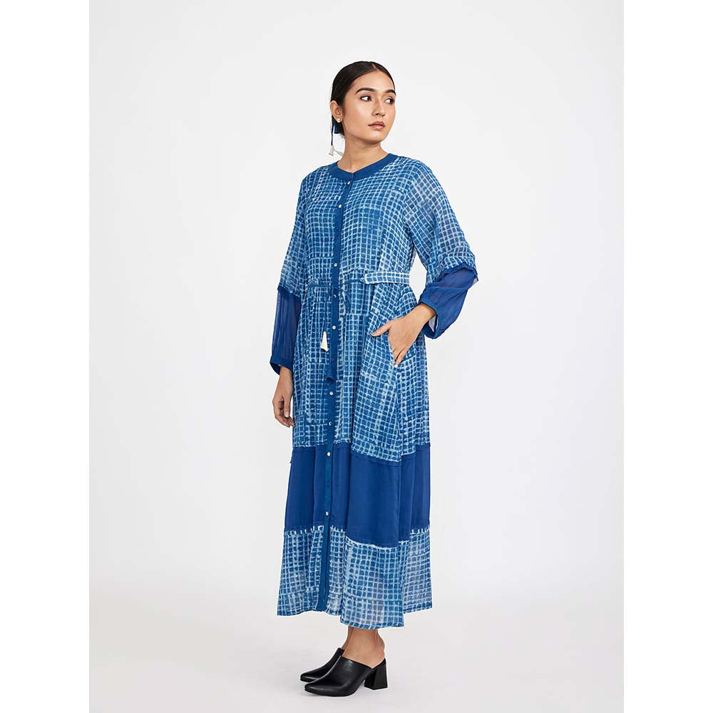 JAYATI GOENKA Blue Block Printed Shirt Dress (Set of 2)