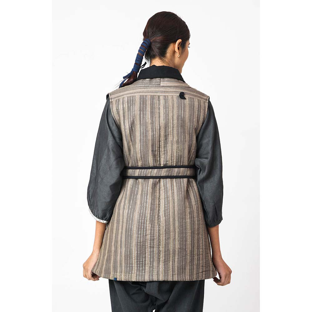 JAYATI GOENKA Stripes Chairo Jacket with Belt (Set of 2)