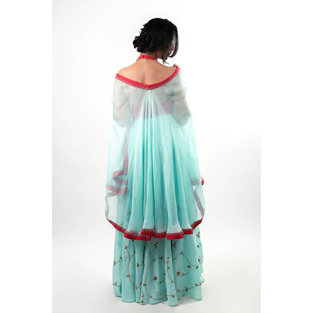 Journal By Pranay Blue Zuhaira Embroidered Lehenga with Blouse and Cape (Set of 3)