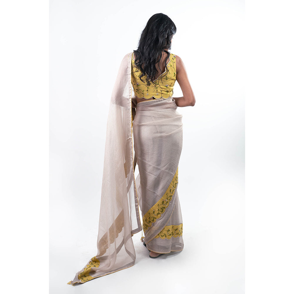 Journal By Pranay Grey Gulsima Embroidered Saree with Stitched Blouse