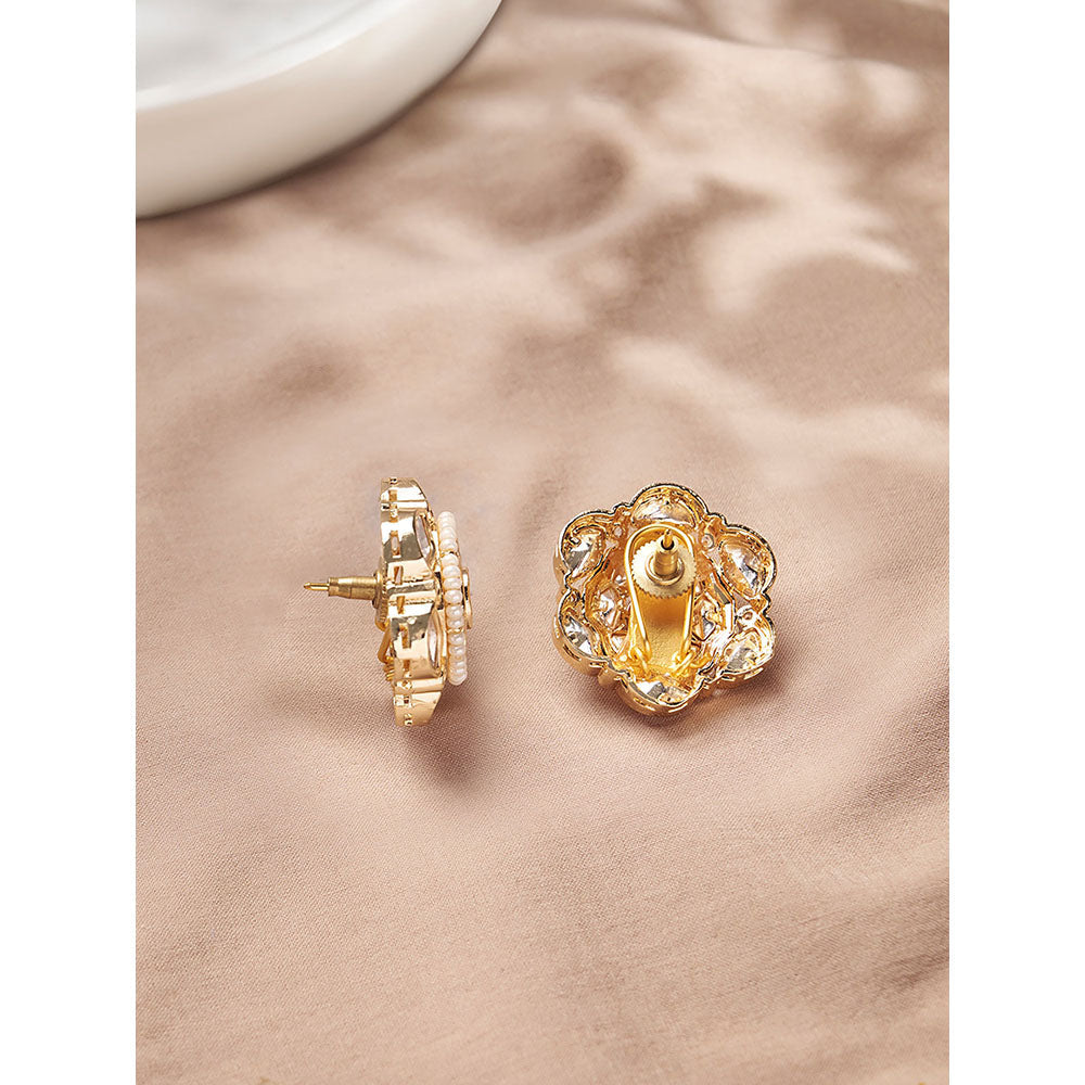 Joules By Radhika White Shimmery Polki Stud Earrings