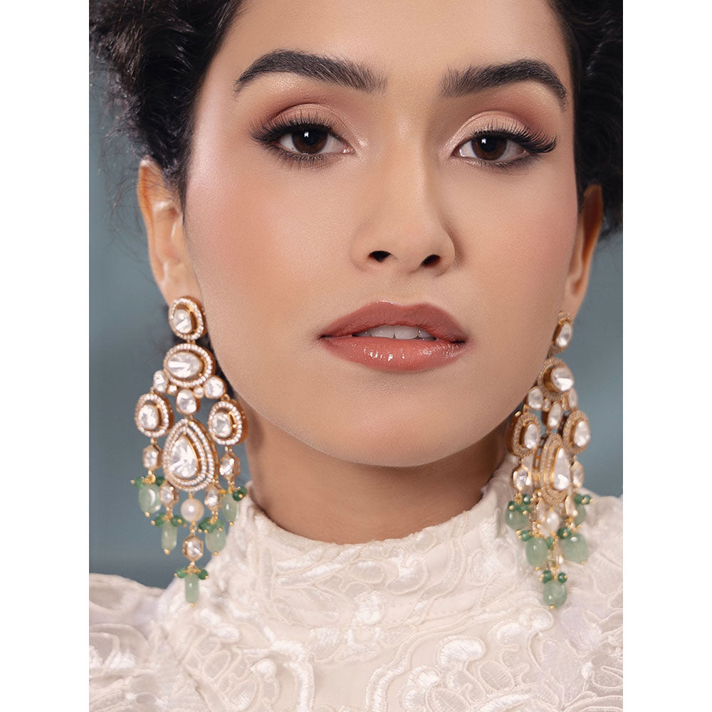 Joules By Radhika White Polki-Pearl Glamorous Earrings