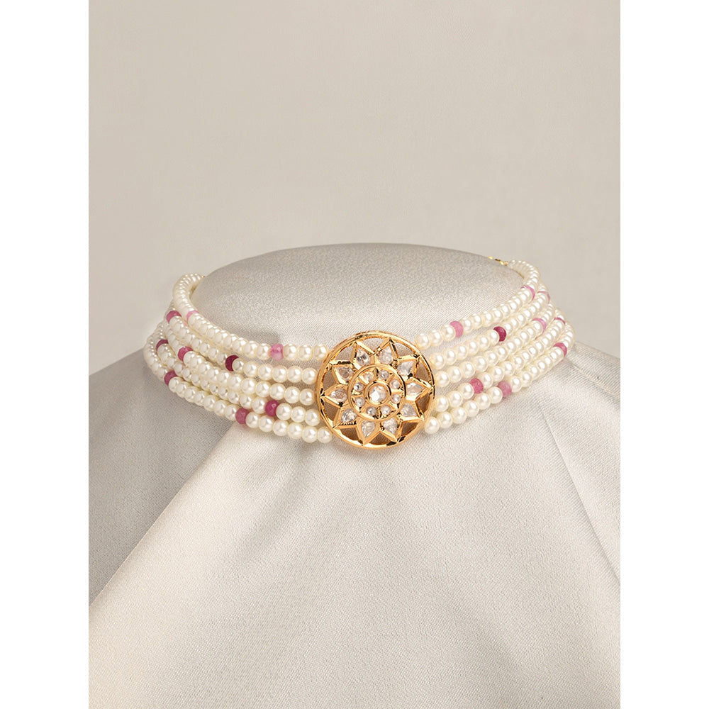 Joules By Radhika Pearl White and Pink Choker Necklace