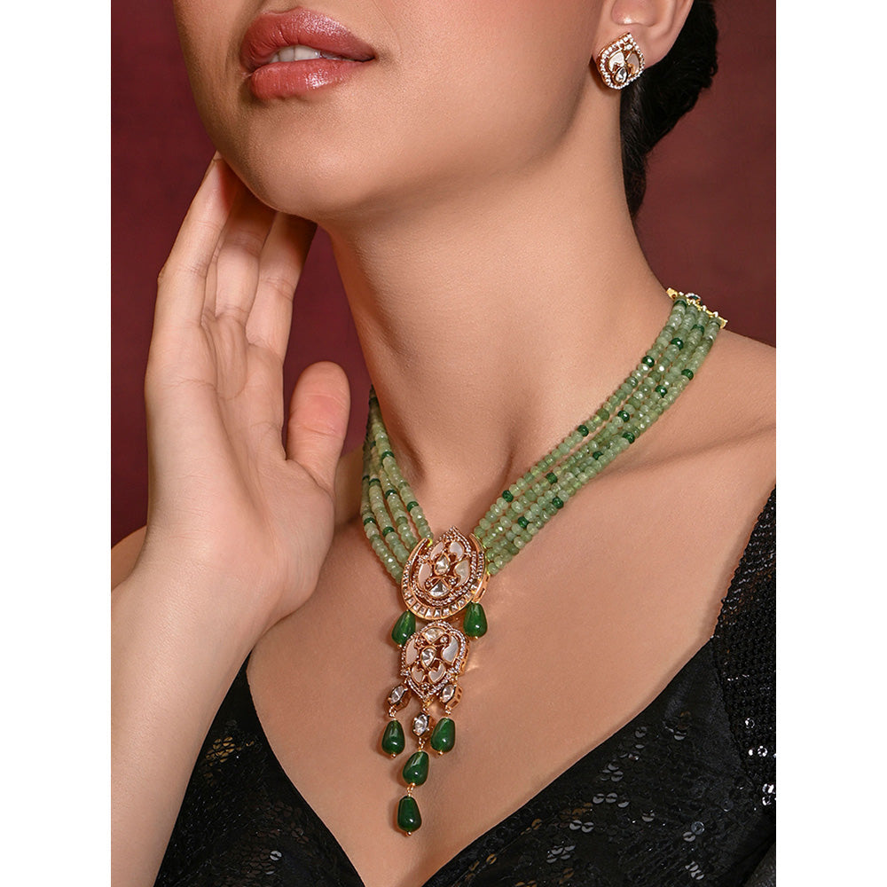 Joules By Radhika White & Green Beryllium Necklace with Earrings