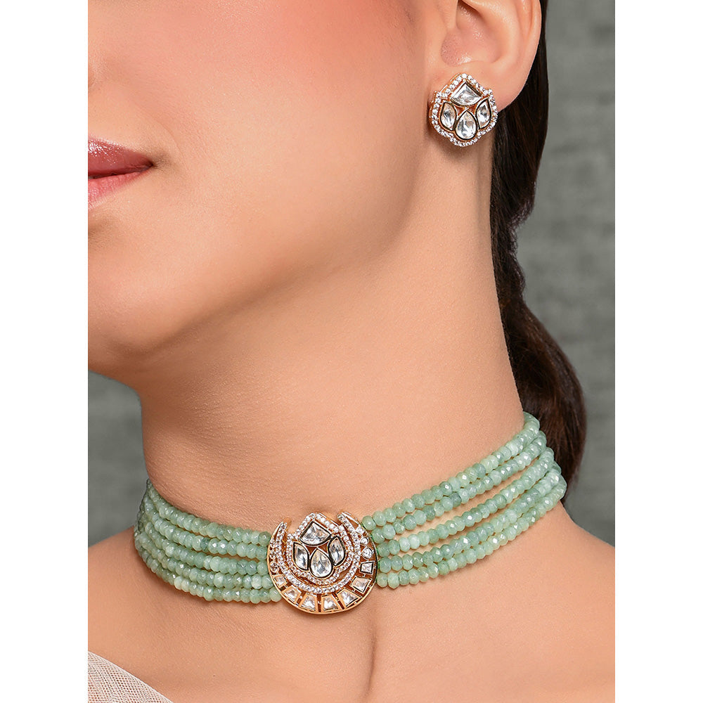 Joules By Radhika Green & White Glitzy Choker with Earrings