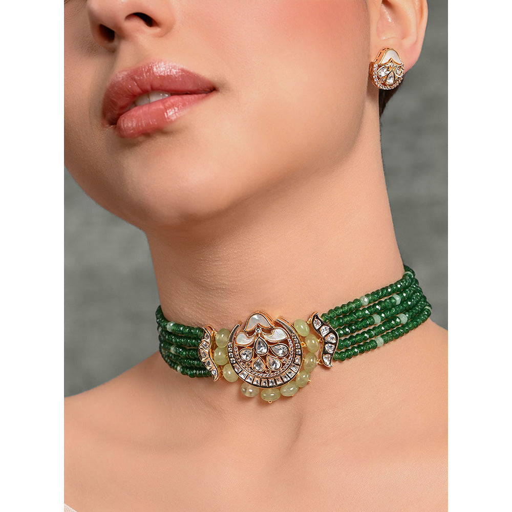Joules By Radhika Green & White Charismatic Choker with Earrings