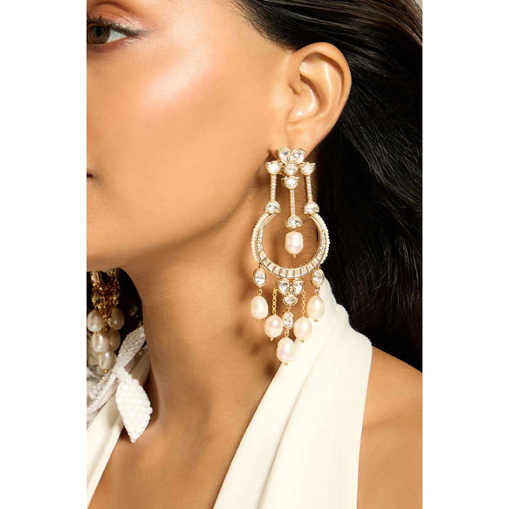 Joules By Radhika Golden Elegance White Pearl Chandbali Earrings