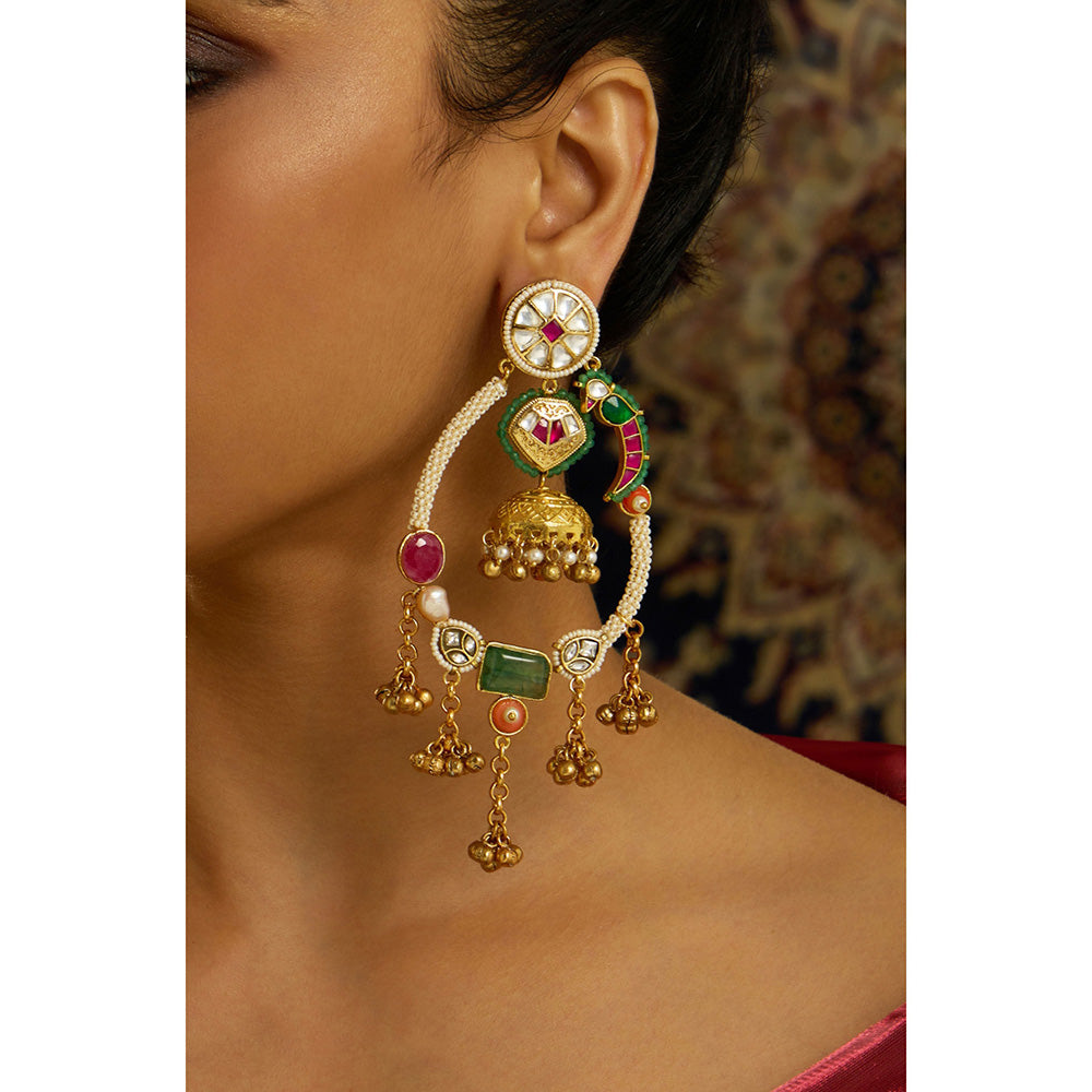 Joules By Radhika Multi-Color Rajwadi Parrot Motif Drop Earrings