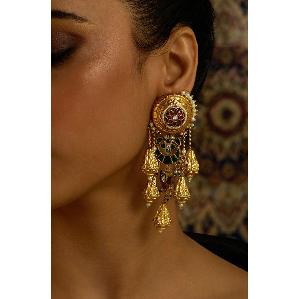 Joules By Radhika Multi-Color Rajwadi Elegance Round Dangler Earrings