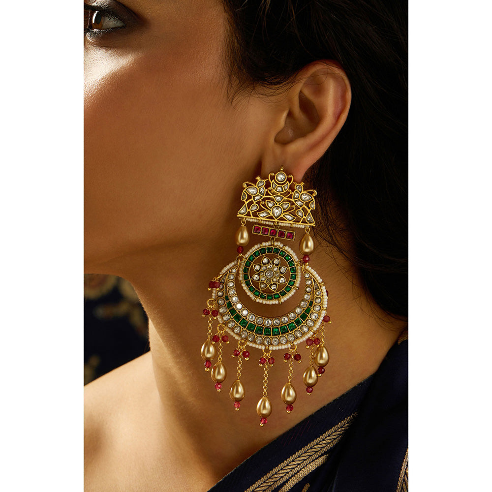 Joules By Radhika Multi-Color Rajwadi Chandbali Earrings