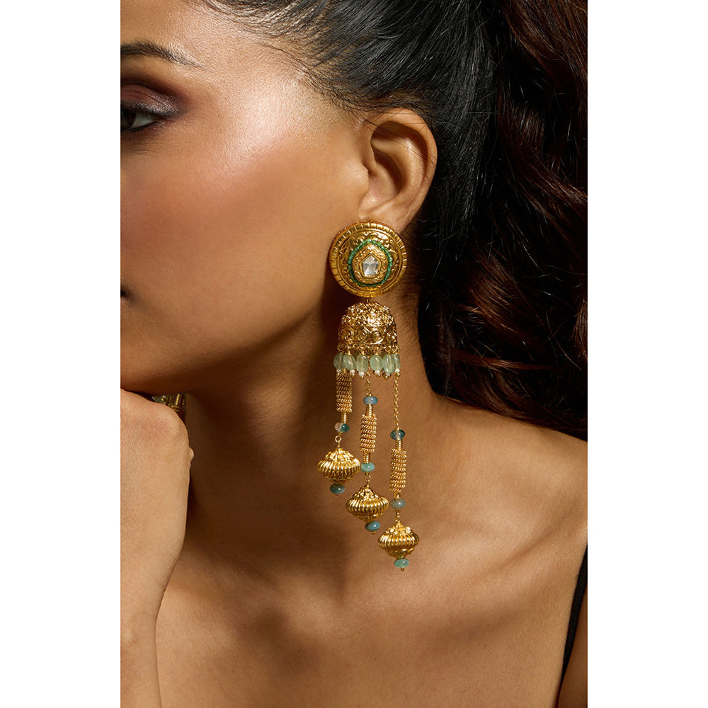 Joules By Radhika Green Cascade Jhumka Earrings