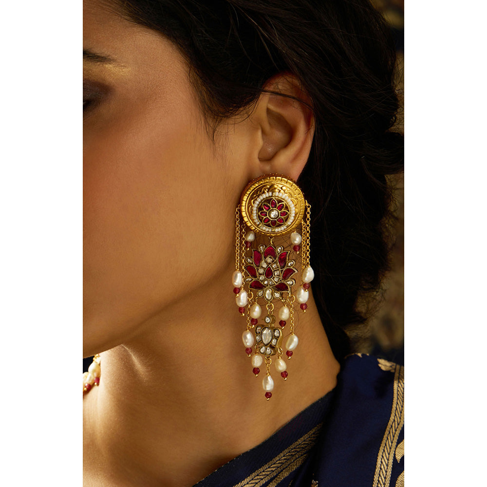 Joules By Radhika Red Ember Stone Pearl Elegance Dangler Earrings