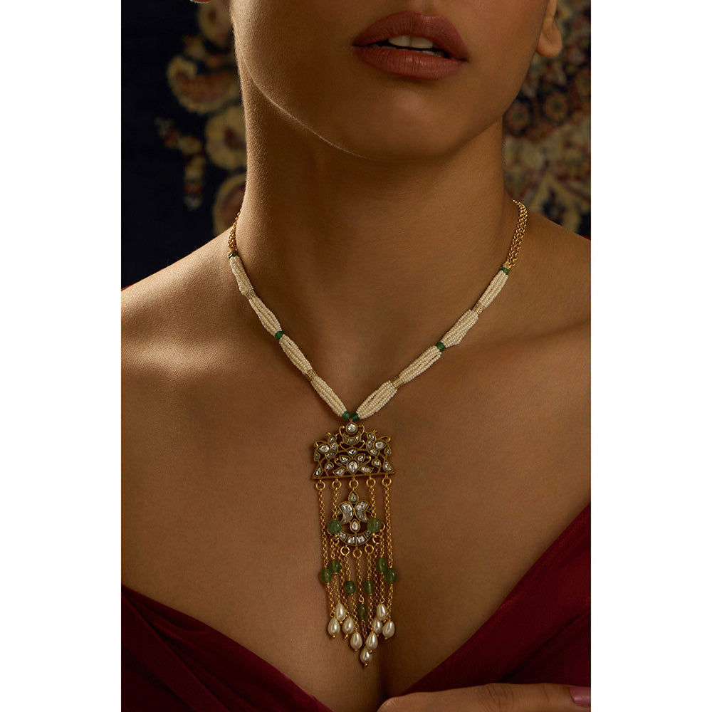 Joules By Radhika Green Rajwadi Charm Petite Pearl Necklace