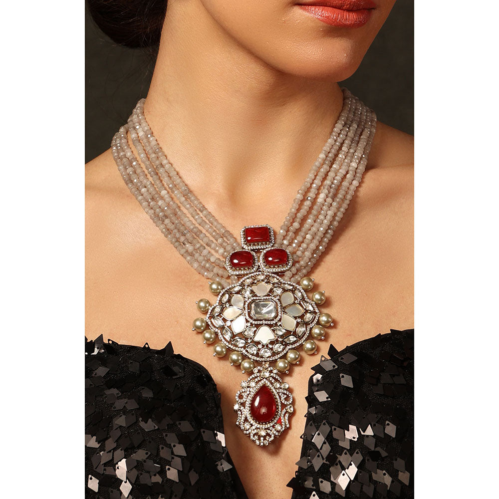 Joules By Radhika Red Celestial Strands Necklace Set