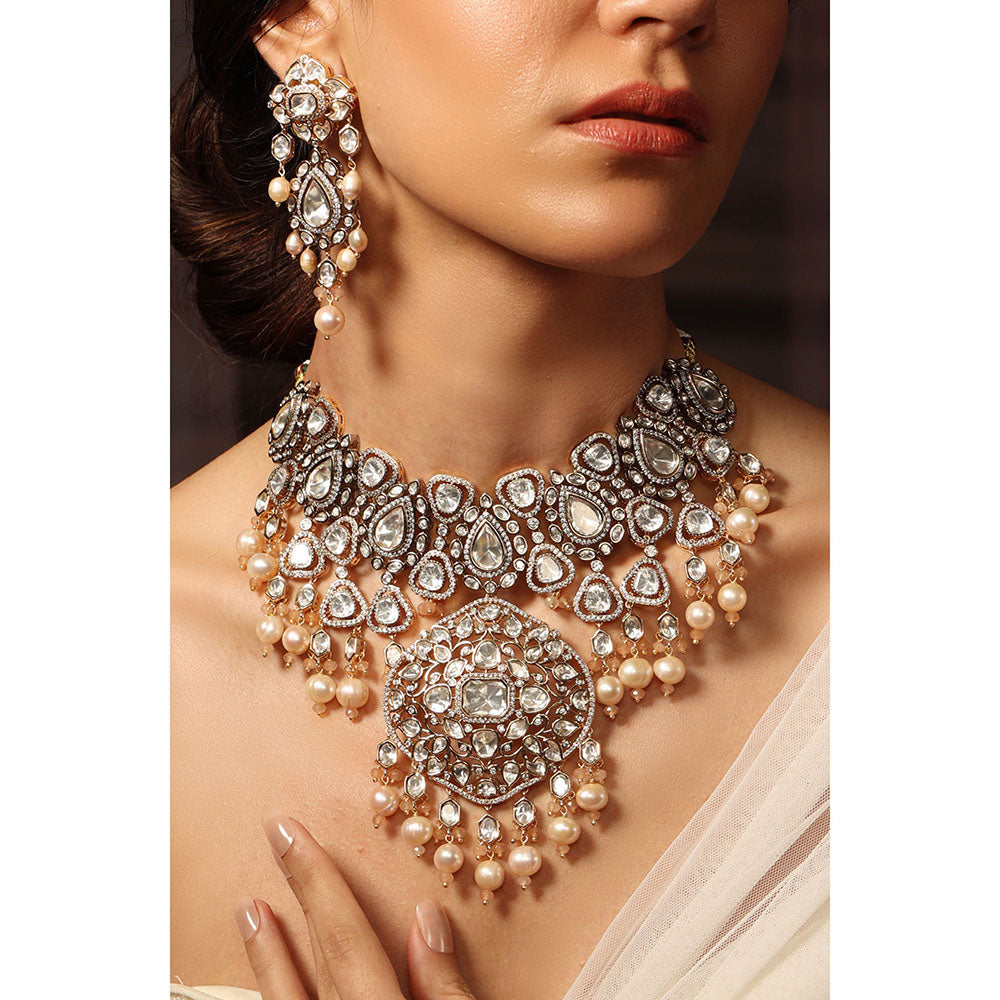 Joules By Radhika Glacial Gleam Kundan Stone Necklace Set