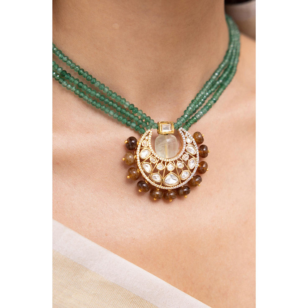 Joules By Radhika Revati Green Kundan Beads Necklace Set