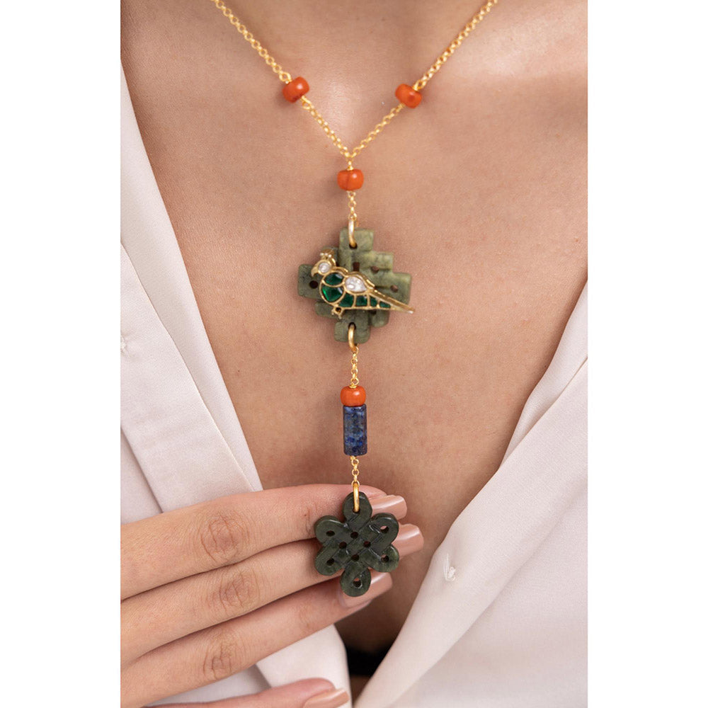 Joules By Radhika Trisha Multi-Color Kundan Long Necklace