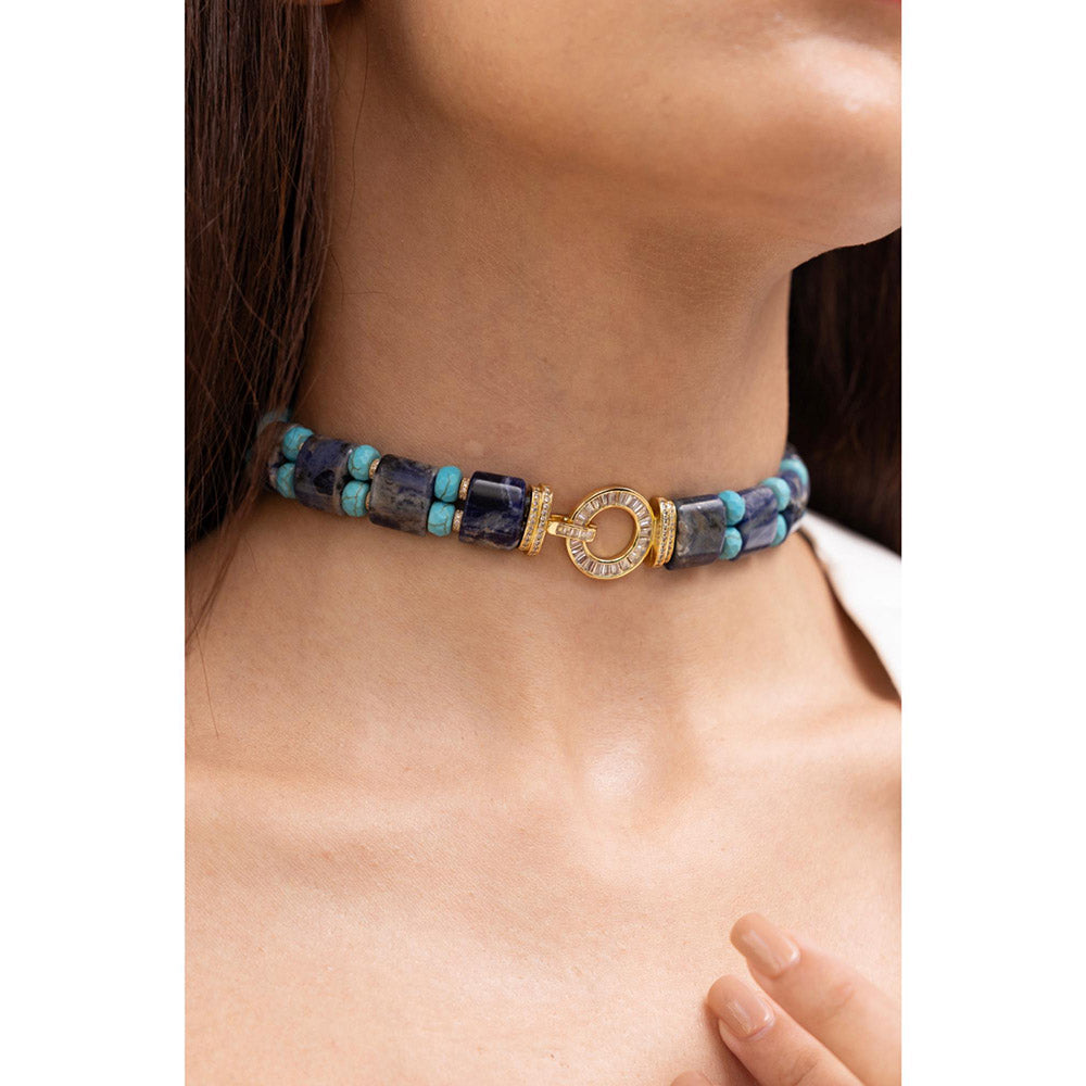 Joules By Radhika Mayra Blue Beads Stone Studded Choker
