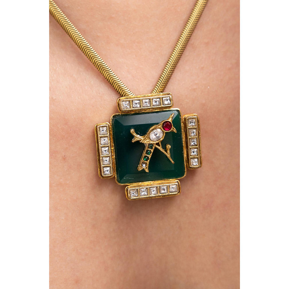 Joules By Radhika Sreshta Green Sparrow Motif Kundan Necklace