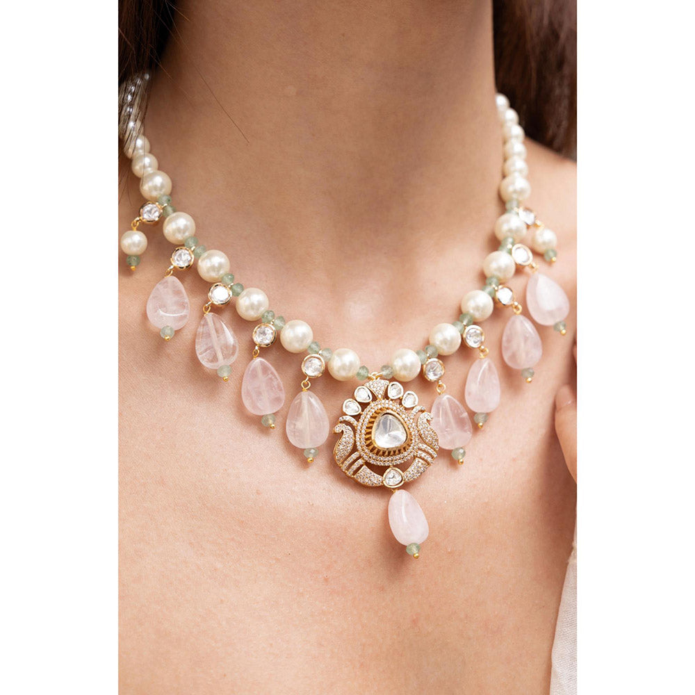 Joules By Radhika Sianne Pink Kundan Pearl Necklace Set