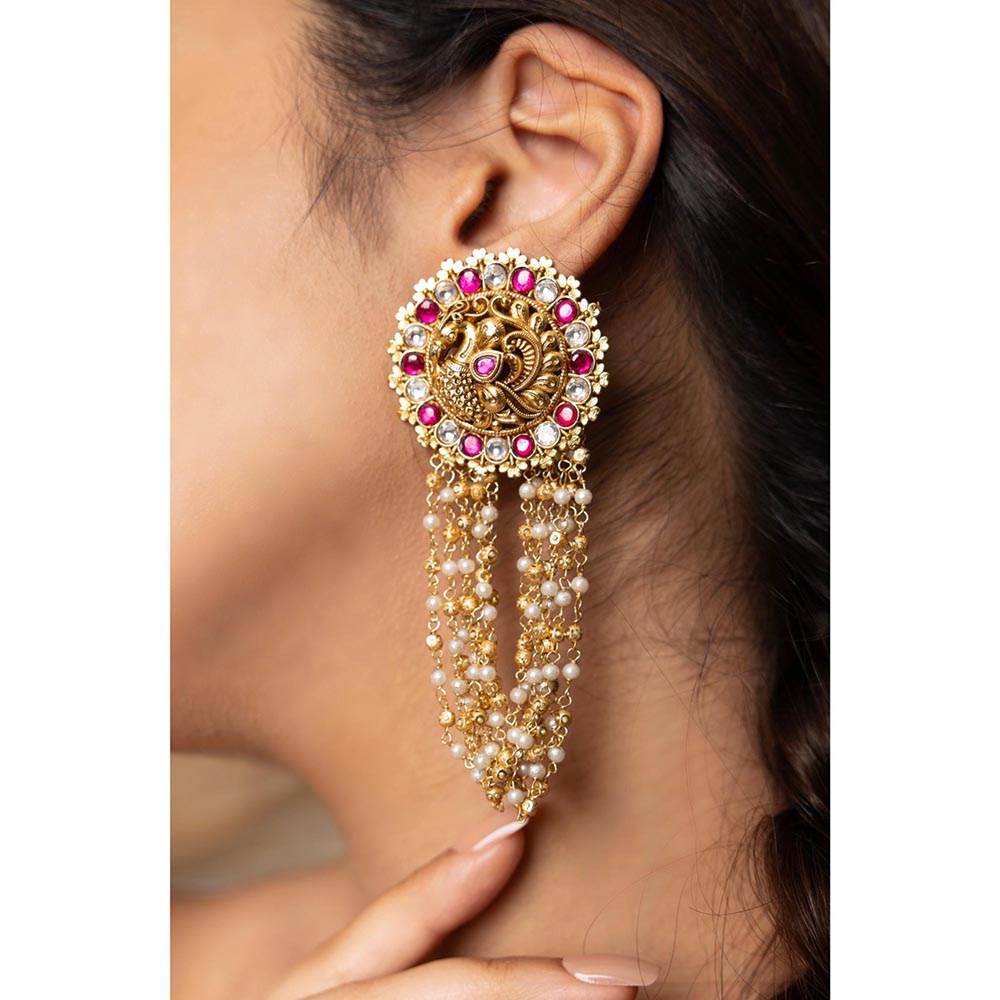 Joules By Radhika Manaya Pink Stone Studded Drop Earrings