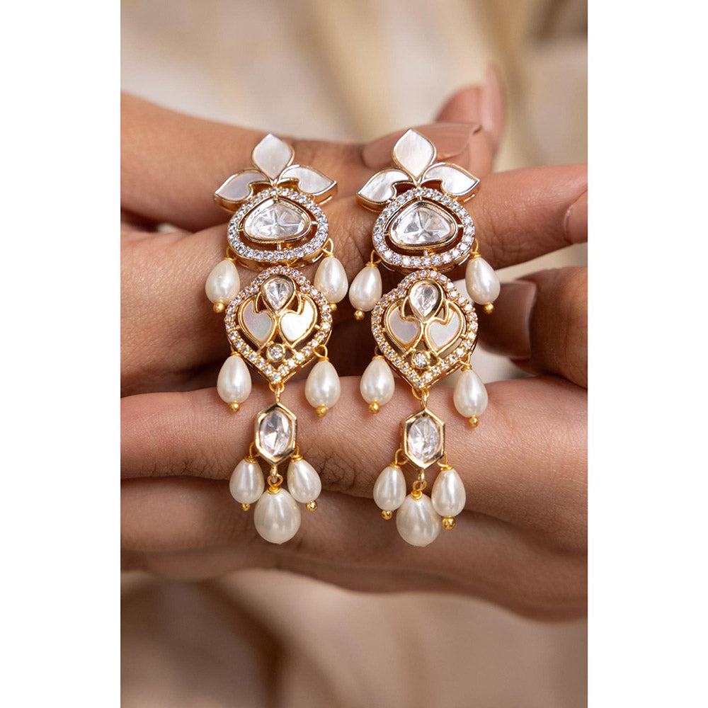 Joules By Radhika Elaris White Kundan Pearl Earrings