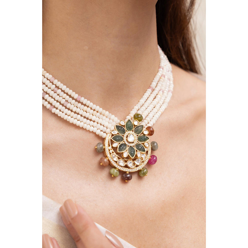 Joules By Radhika Reeva Multi-Color Beads Kundan Necklace Set