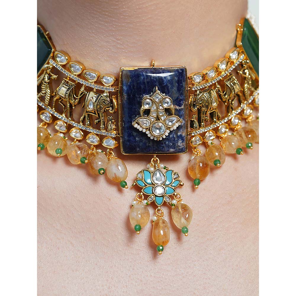 Joules By Radhika Multi-Color Enamel Emerald Choker