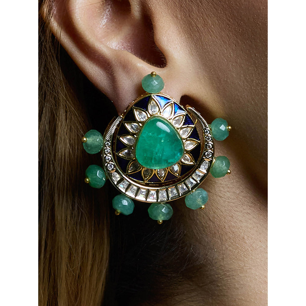 Joules By Radhika Green Graceful Emerald Halo Chandbali Earrings