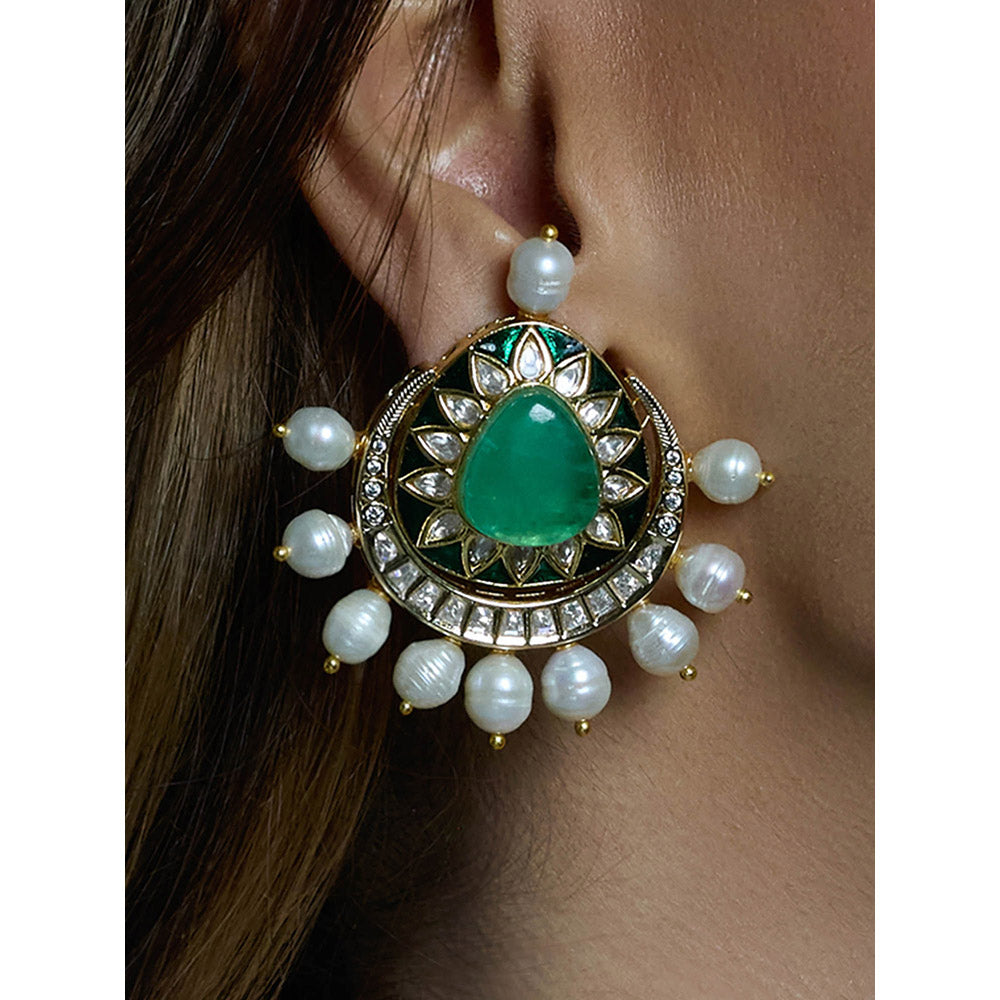 Joules By Radhika Green Royal Veil Emerald Chandbali Earrings