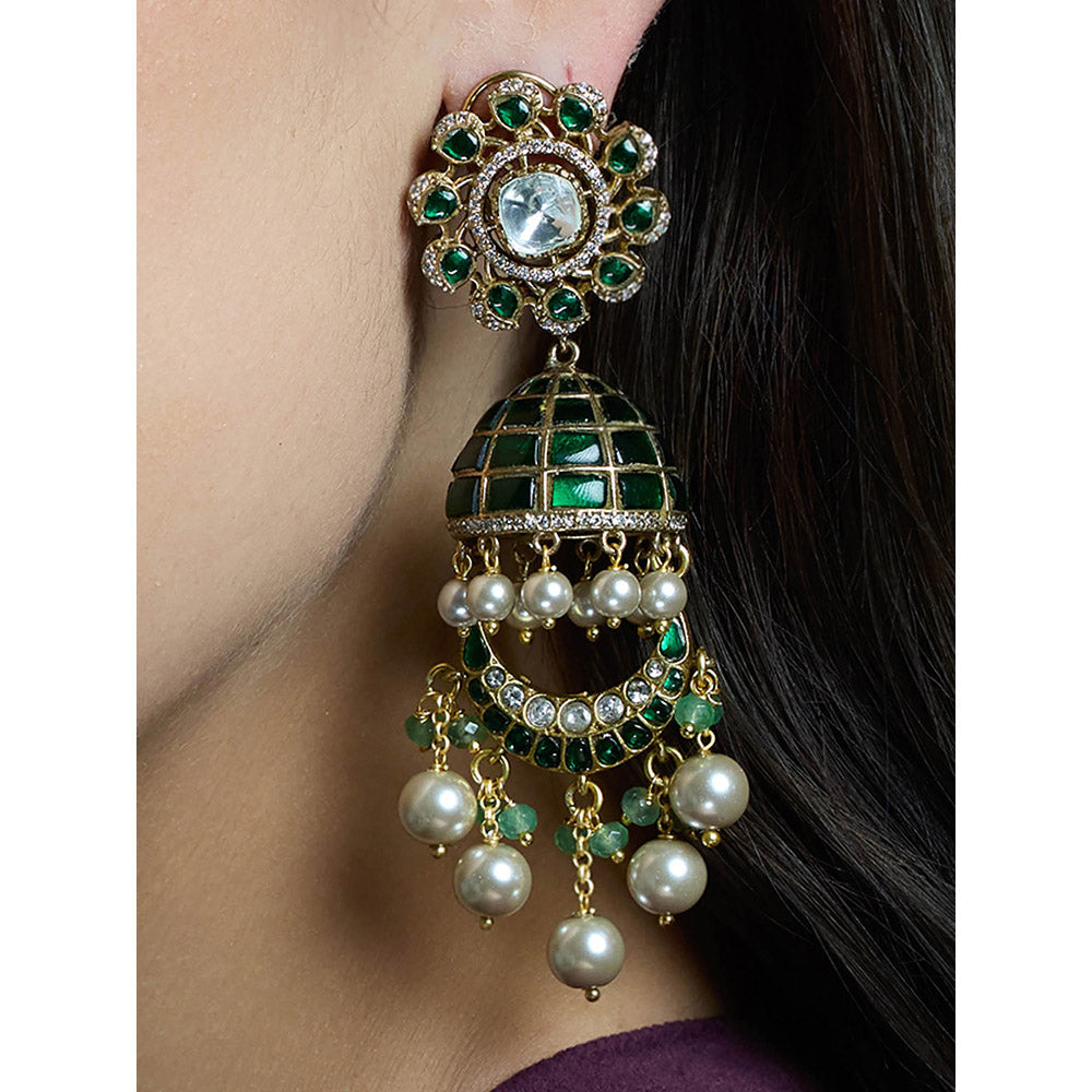 Joules By Radhika Green Kavya Gold Jhumka Earrings