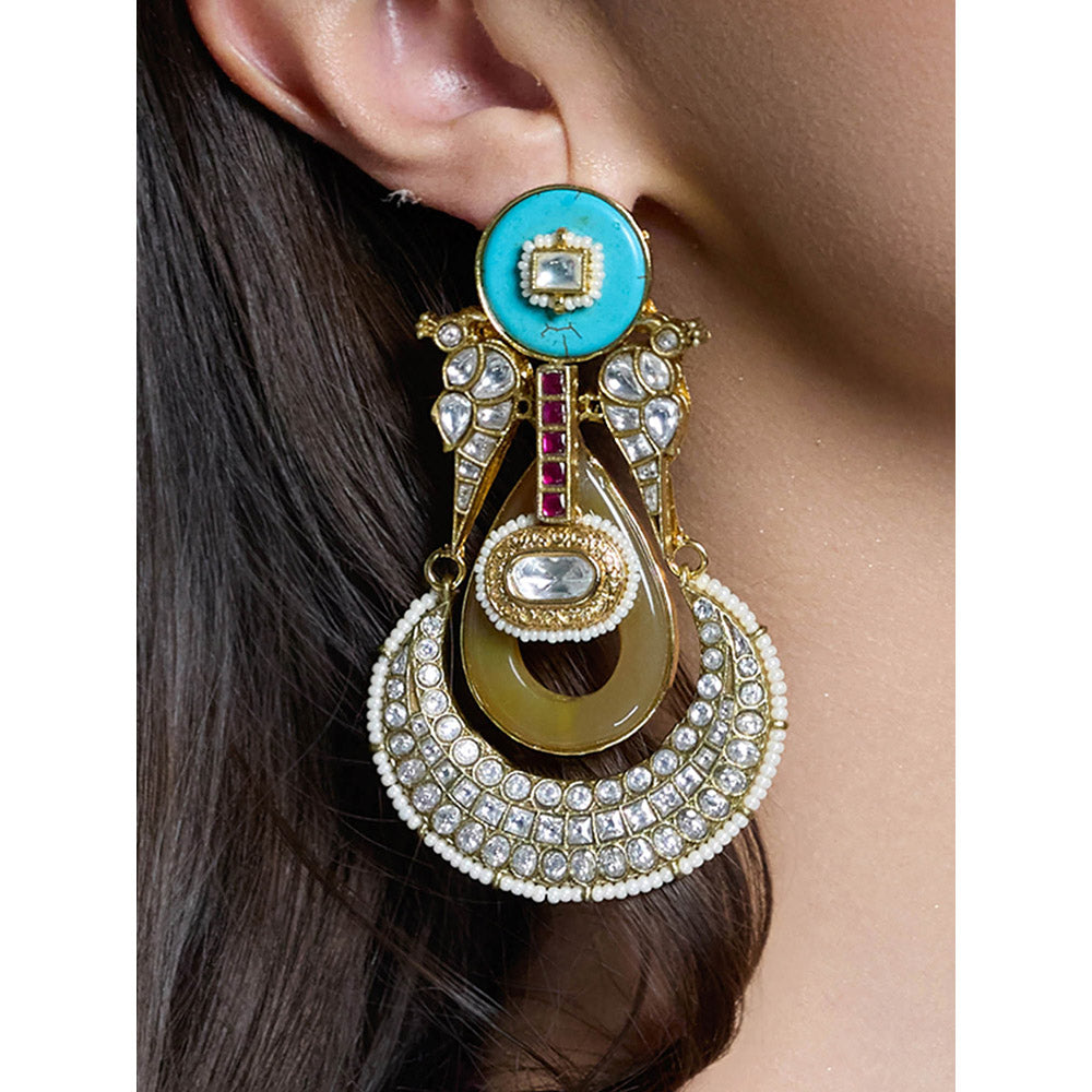 Joules By Radhika Aura Turquoise Stud Chandbali Earrings