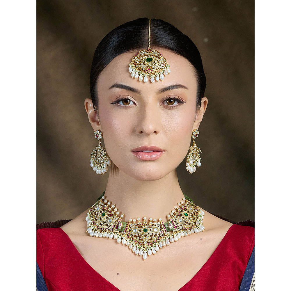 Joules By Radhika Multi-Color Royal Bloom Kundan Maang Tikka