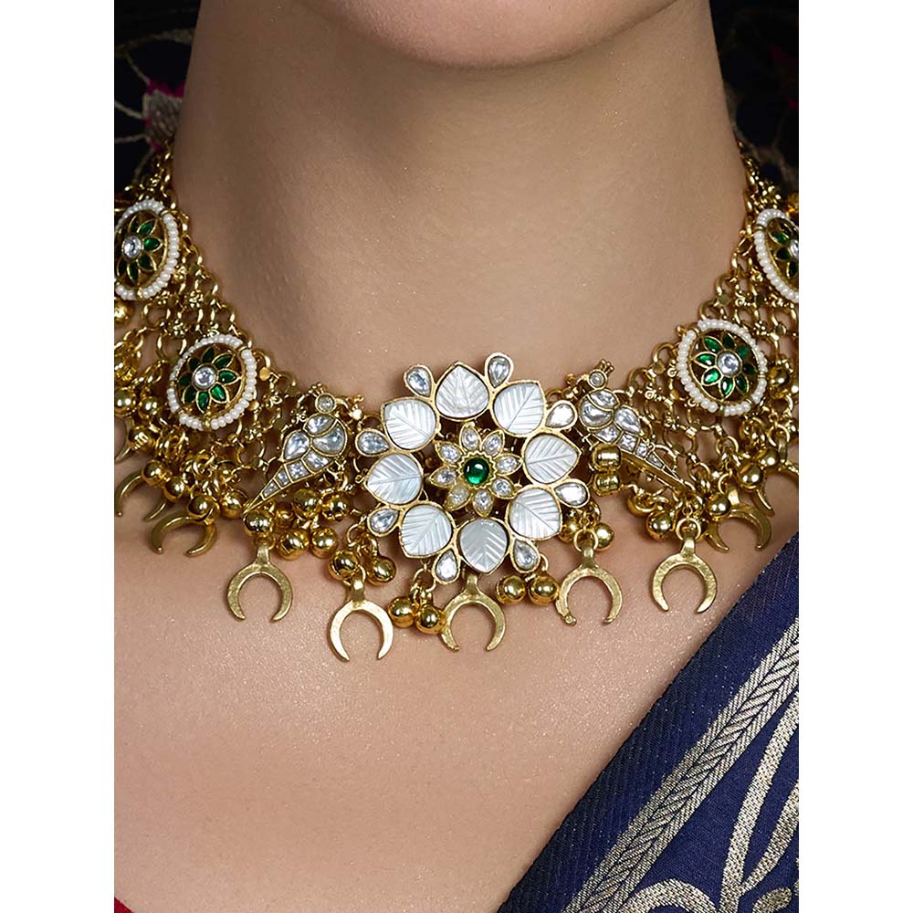 Joules By Radhika Multi-Color Antique Gold Floral Necklace