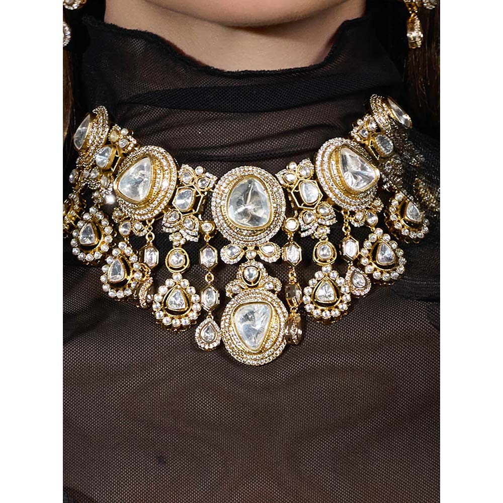 Joules By Radhika White Sitara Saaz Bridal Necklace with Earrings & Maang Tikka
