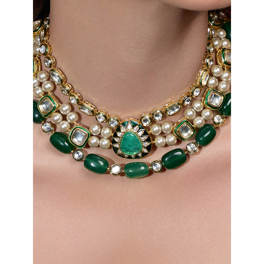 Joules By Radhika Green Noor Emerald Royalty Necklace with Earrings