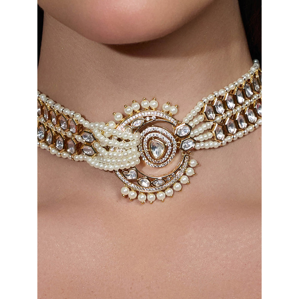 Joules By Radhika White Golden Grace Bridal Necklace with Earrings