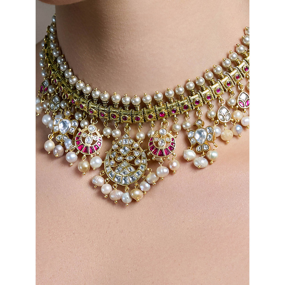Joules By Radhika Multi-Color Royal Kundan Golden Necklace