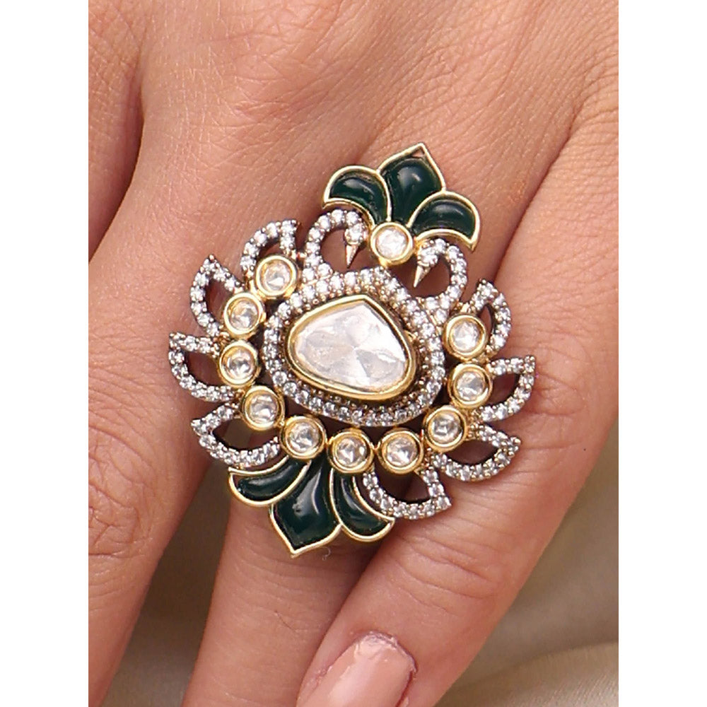 Joules By Radhika Multi-Color Emerald Leaf Stone Ring
