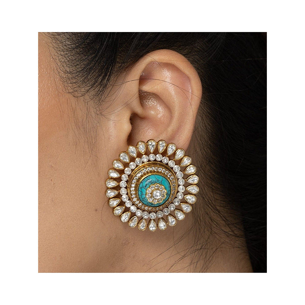 Joules By Radhika Aqua Centrepiece Stud Earrings