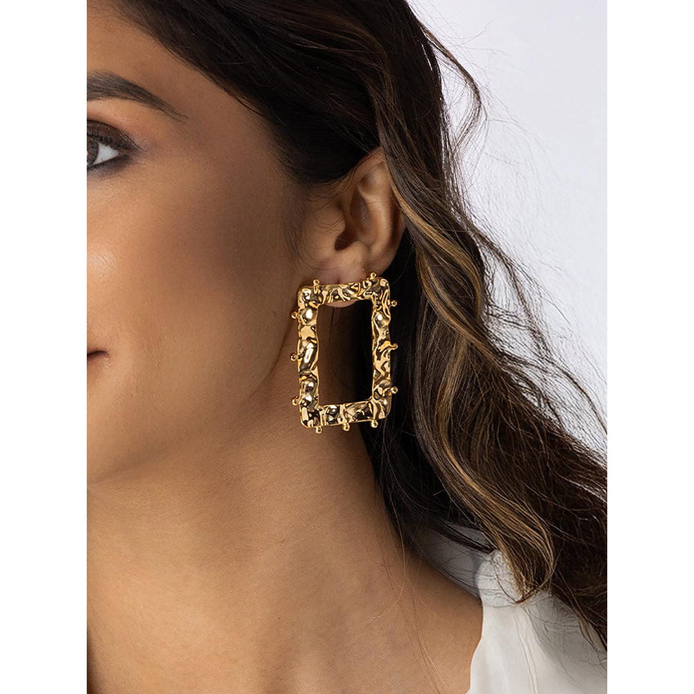 Joules By Radhika Textured Golden Rectangle Earrings