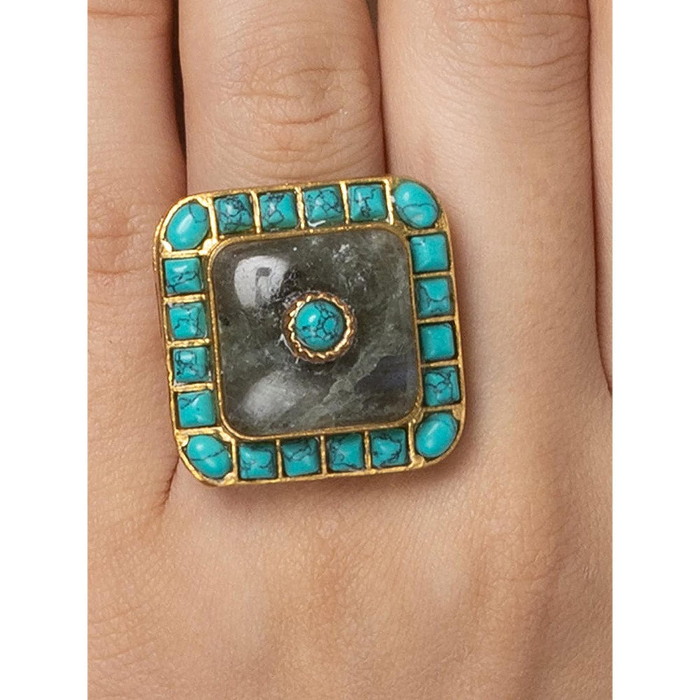 Joules By Radhika Blue Border Square Gray Ring